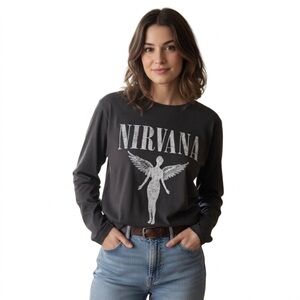 H&M Charcoal Long  Sleeve Nirvana Tee Size Medium
